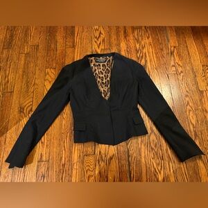Dolce and Gabbana Black Semi Cropped black button blazer with cheetah lining